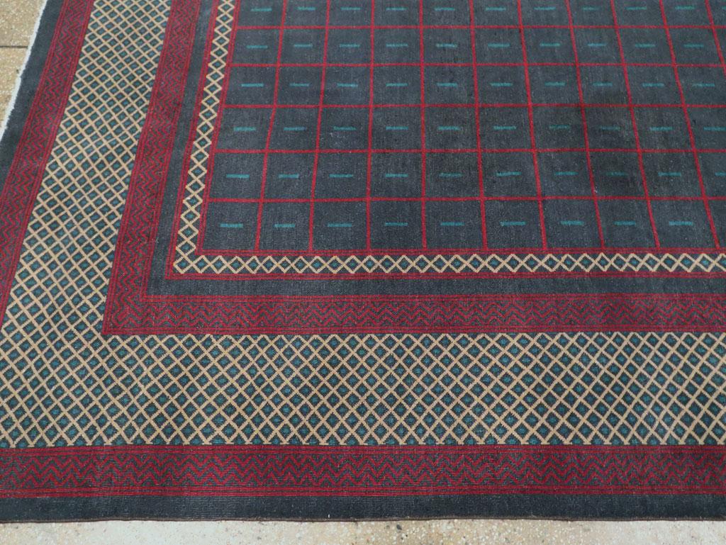 Mid-20th Century Handmade Indian Lahore Art Deco Inspired Room Size Carpet For Sale 1