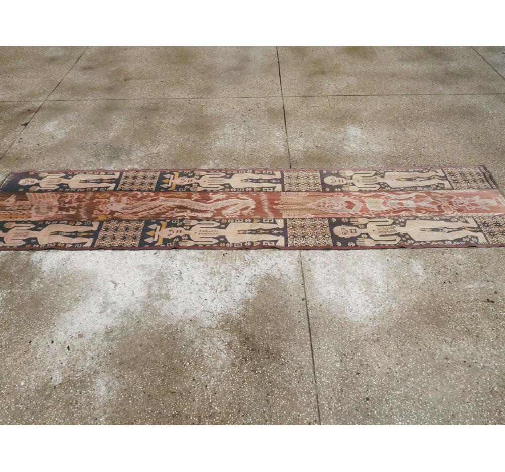 Wool Mid-20th Century Handmade Indonesian Textile Runner Rug For Sale