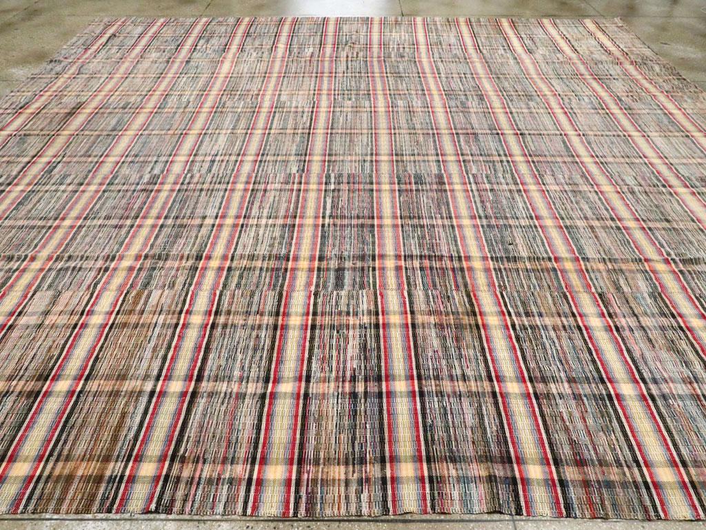 Mid-20th Century Handmade Large Square American Rag Rug For Sale 1