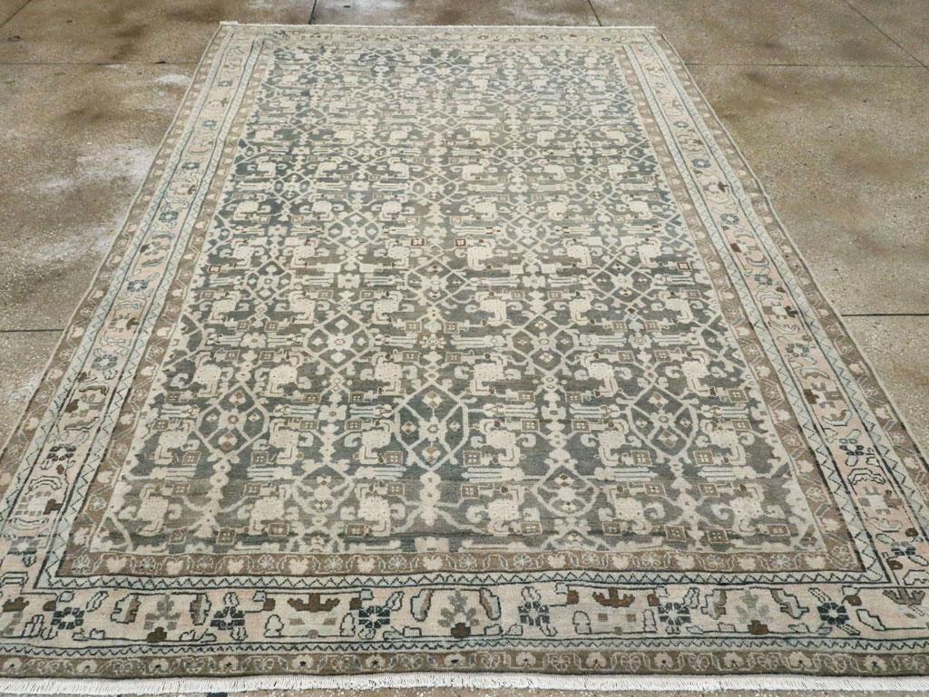 Mid-20th Century Handmade Persian Modern Farmhouse Accent Rug in Grey In Good Condition For Sale In New York, NY
