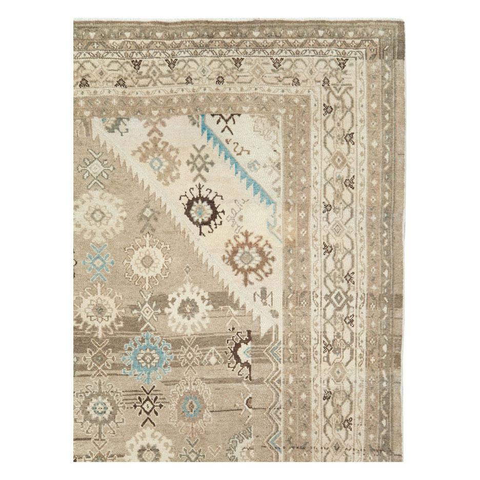 Rustic Mid-20th Century Handmade Persian Room Size Rug in Light Brown