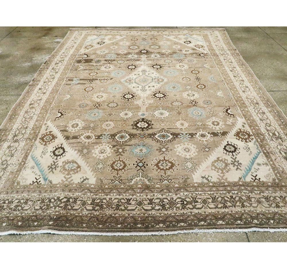 Mid-20th Century Handmade Persian Room Size Rug in Light Brown In Good Condition In New York, NY