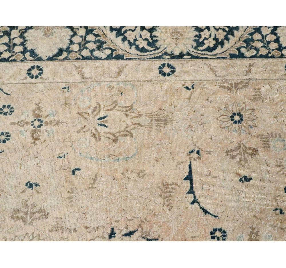 Mid-20th Century Handmade Persian Accent Rug in Cream Nude and Dark Blue-Green In Good Condition For Sale In New York, NY