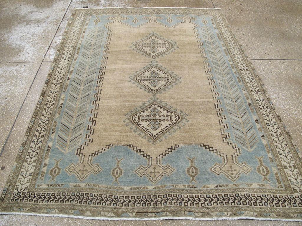 Hand-Knotted Mid-20th Century Handmade Persian Afshar Accent Rug in Light Grey and Cream