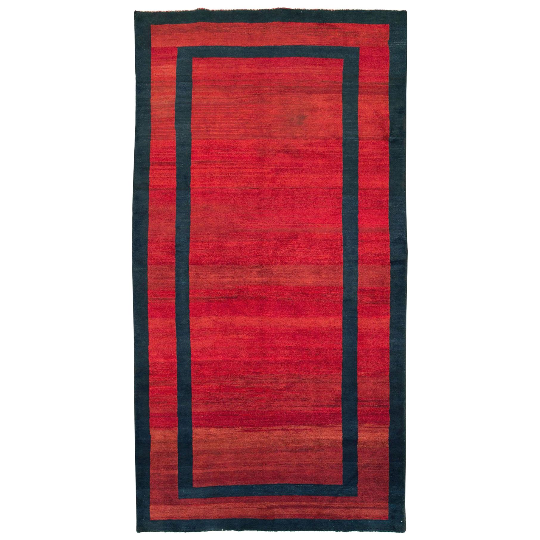 Mid-20th Century Handmade Persian Art Deco Accent Rug in Red For Sale