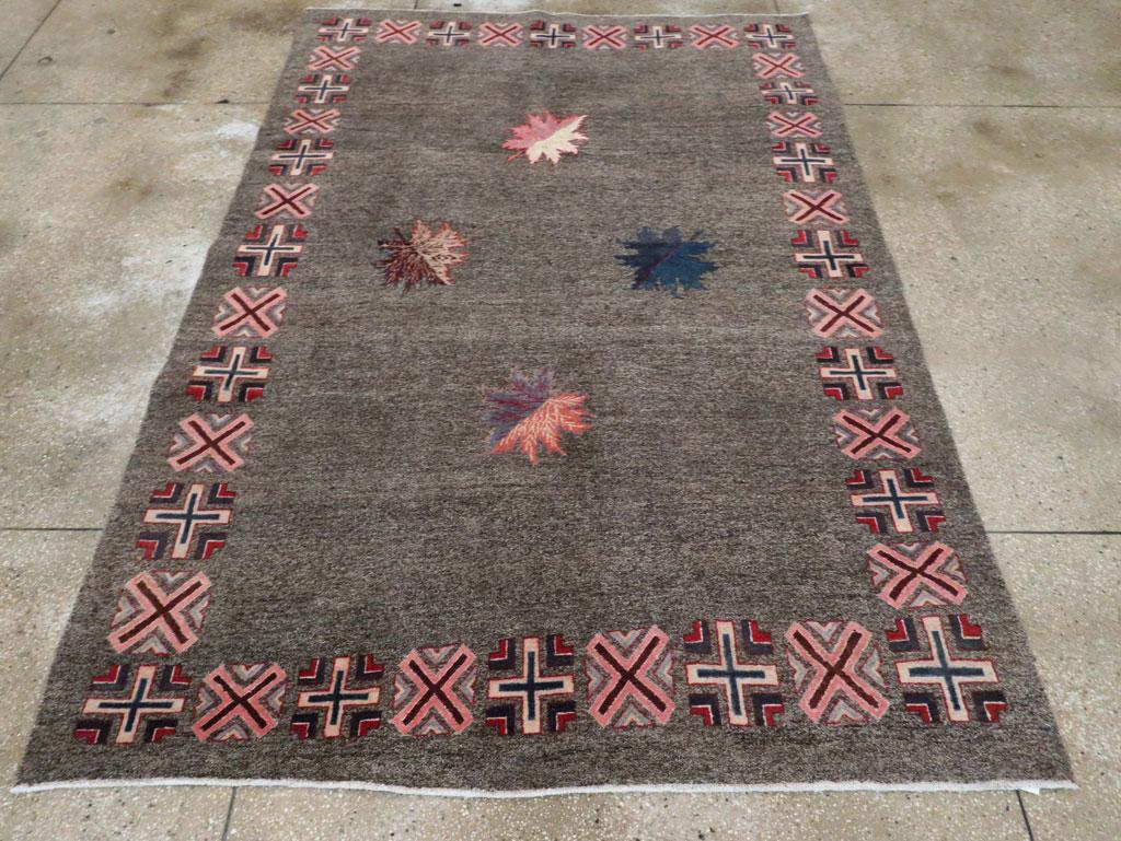 Hand-Knotted Mid-20th Century Handmade Persian Art Deco Mashad Accent Rug For Sale