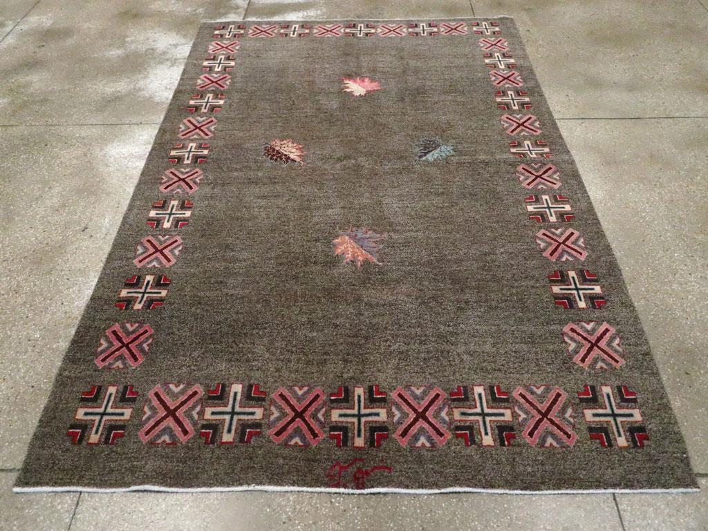 Hand-Knotted Mid-20th Century, Handmade Persian Art Deco Mashad Accent Rug For Sale
