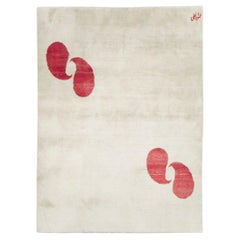 Tappeto a schiera persiano Art Deco Paisley della metà del 20° secolo, fatto a mano, di colore crema e rosso