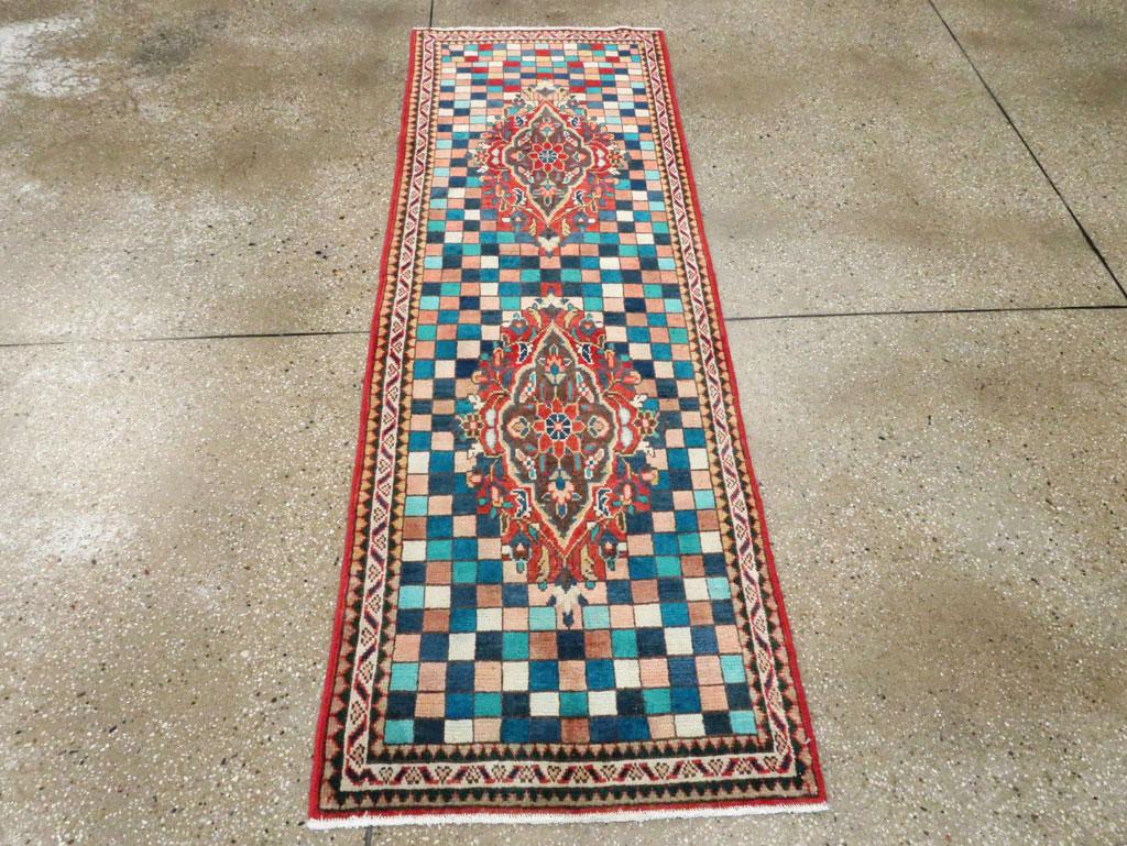 Hand-Knotted Mid-20th Century Handmade Persian Art Deco Style Mahal Small Runner For Sale