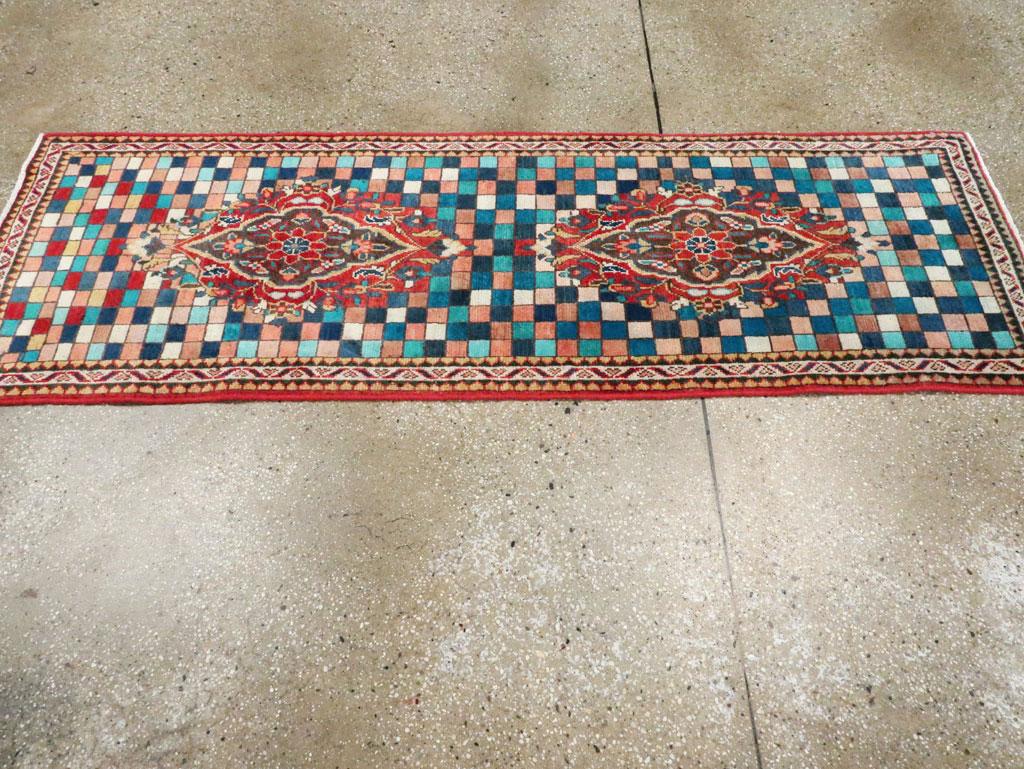 Wool Mid-20th Century Handmade Persian Art Deco Style Mahal Small Runner For Sale