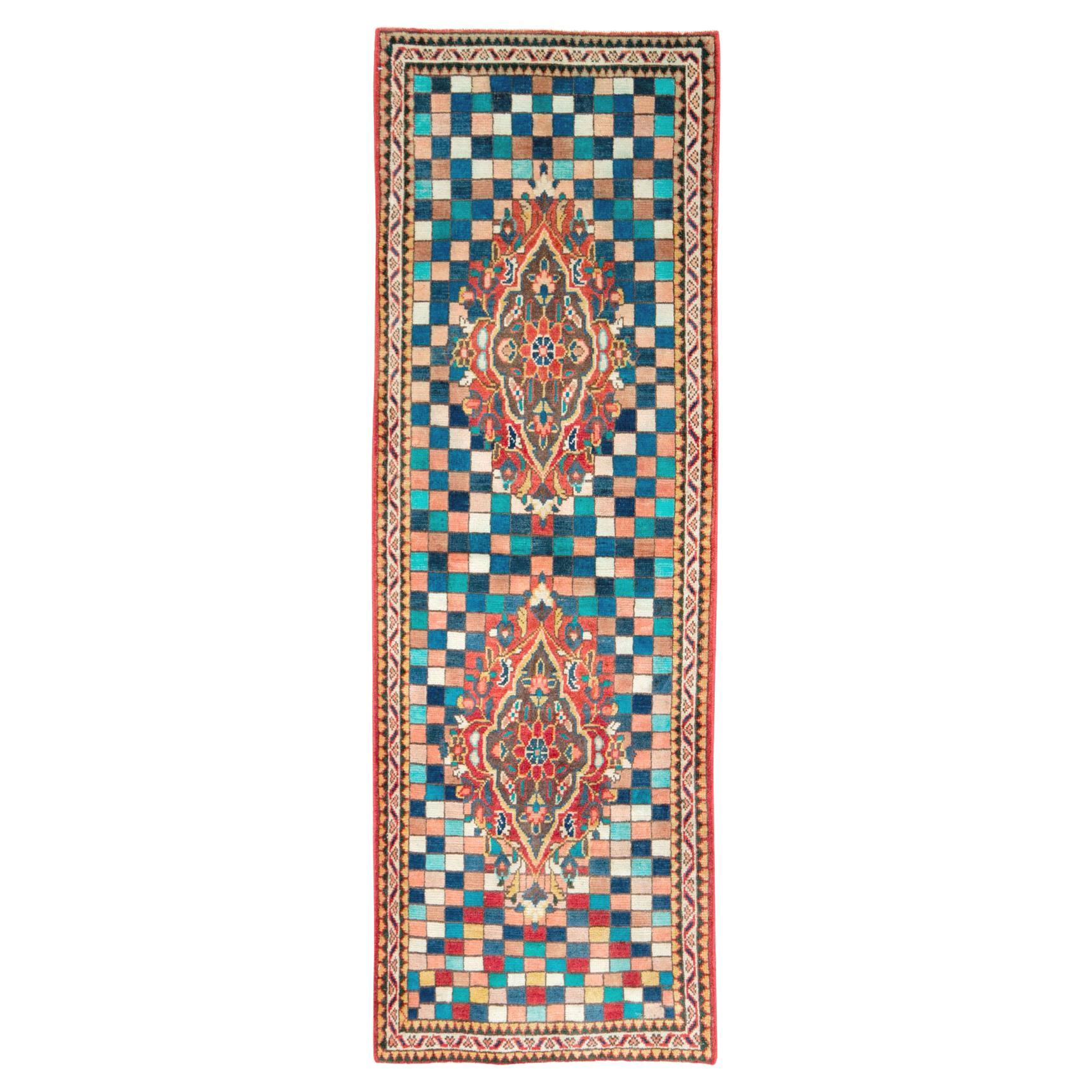 Mid-20th Century Handmade Persian Art Deco Style Mahal Small Runner For Sale
