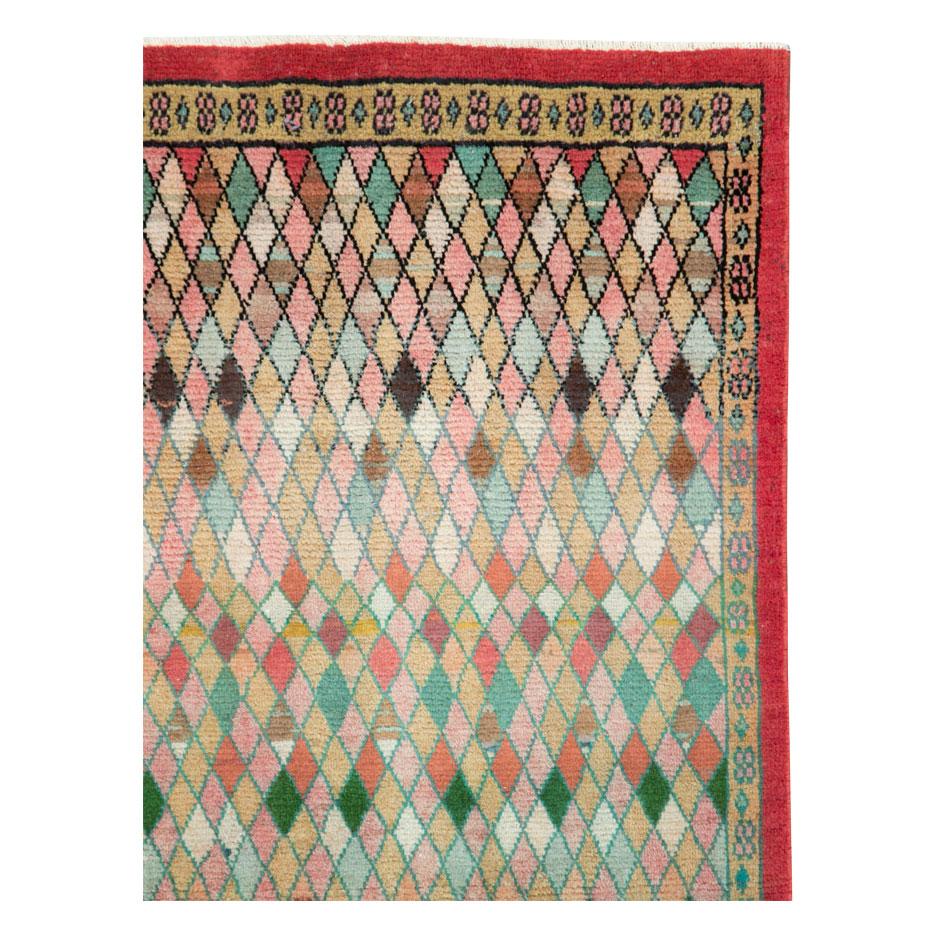 Hand-Knotted Mid-20th Century Handmade Persian Art Deco Style Mahal Throw Rug