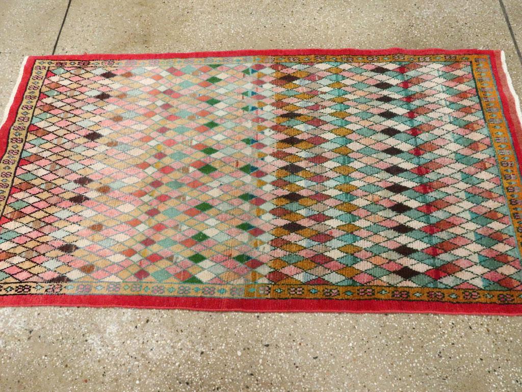 Mid-20th Century Handmade Persian Art Deco Style Mahal Throw Rug 1