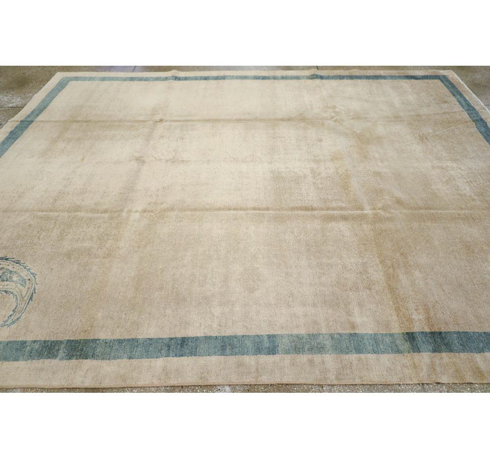 Mid-20th Century Handmade Persian Art Deco Style Mashad Room Size Carpet For Sale 3