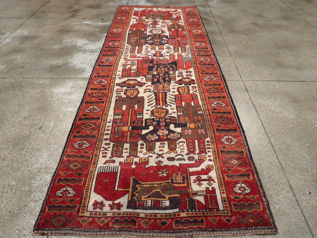 Tribal Mid-20th Century Handmade Persian Bakhtiari Pictorial Gallery Carpet For Sale