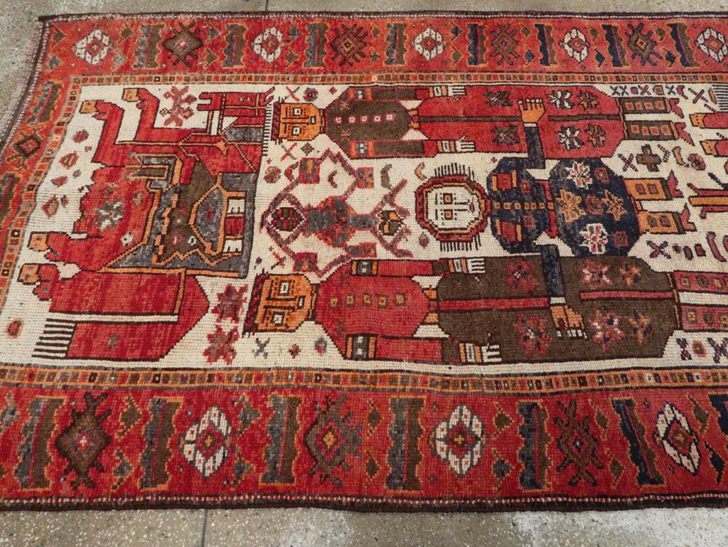 Wool Mid-20th Century Handmade Persian Bakhtiari Pictorial Gallery Carpet For Sale