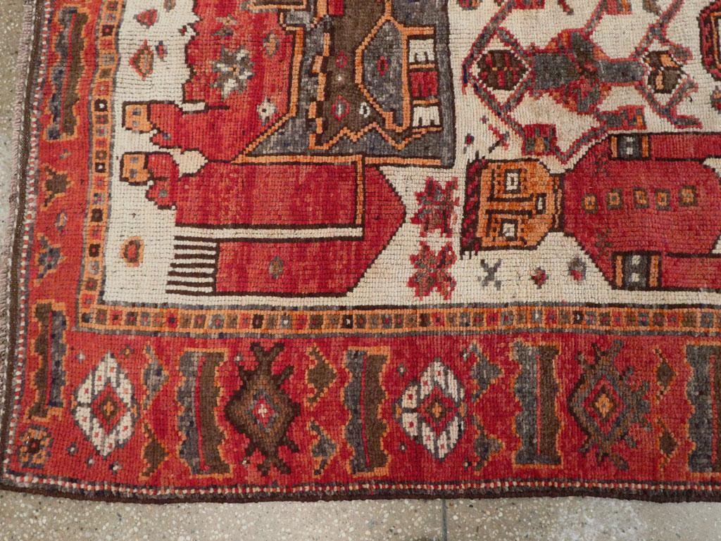 Mid-20th Century Handmade Persian Bakhtiari Pictorial Gallery Carpet For Sale 1