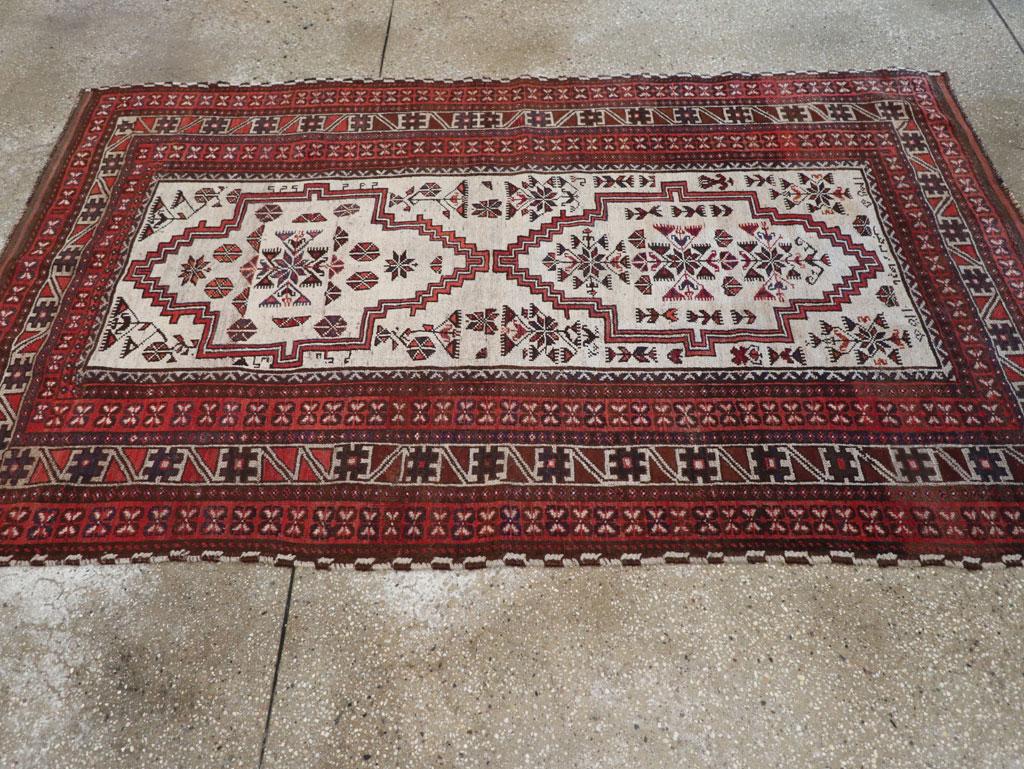 Mid-20th Century Handmade Persian Baluch Tribal Accent Rug In Excellent Condition For Sale In New York, NY