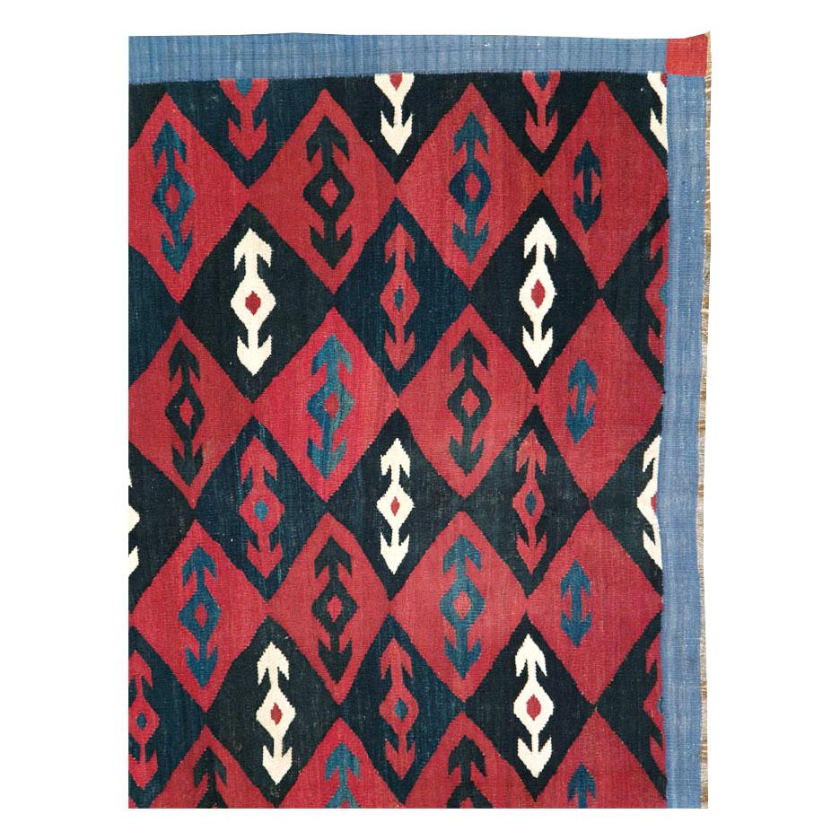 Tribal Mid-20th Century Handmade Persian Flat-Weave Kilim Room Size Carpet