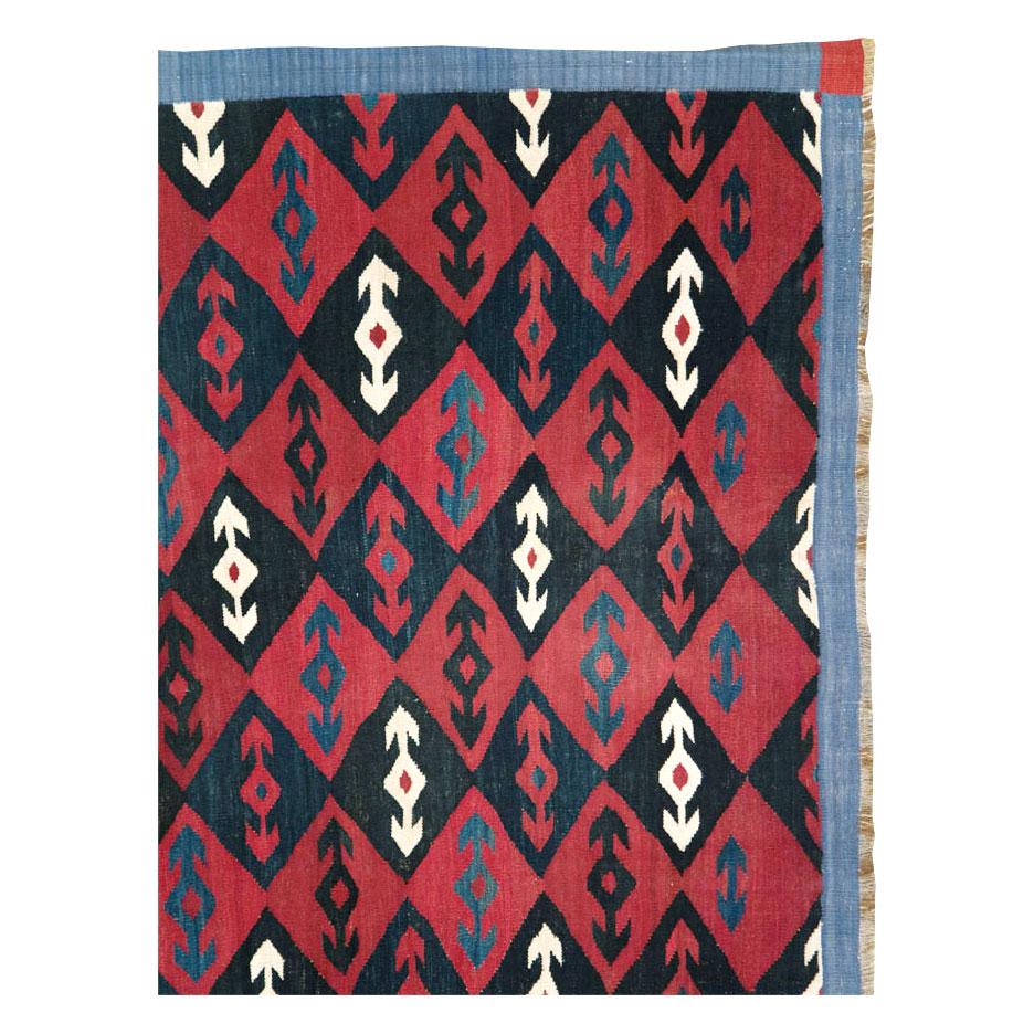 Hand-Woven Mid-20th Century Handmade Persian Flat-Weave Kilim Room Size Carpet