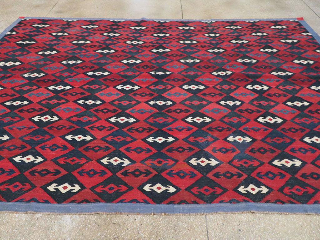 Mid-20th Century Handmade Persian Flat-Weave Kilim Room Size Carpet 1