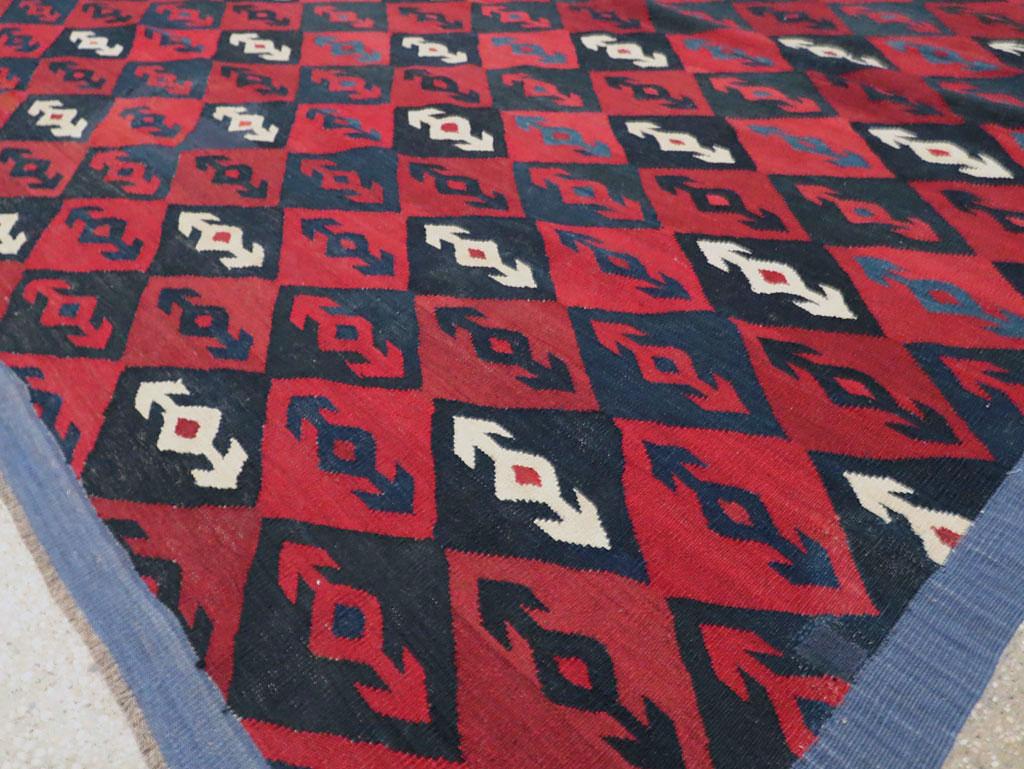 Mid-20th Century Handmade Persian Flat-Weave Kilim Room Size Carpet 3