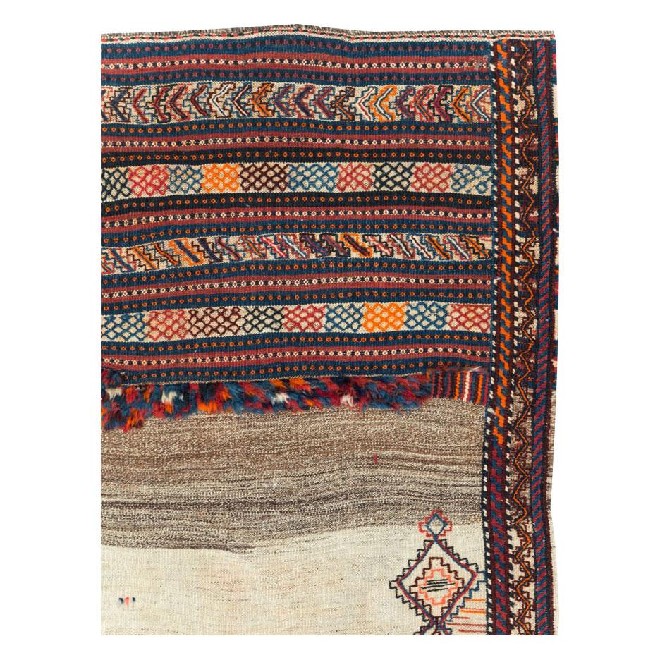 Bohemian Mid-20th Century Handmade Persian Flatweave Kilim Accent Rug For Sale