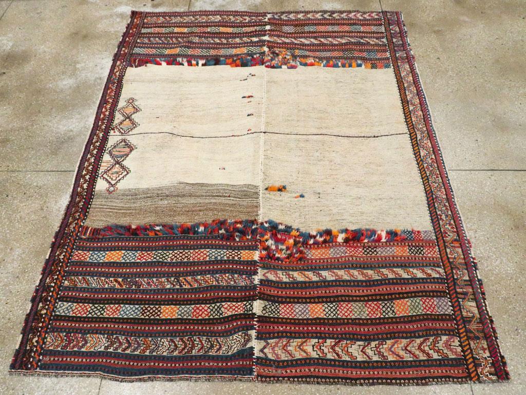 Hand-Woven Mid-20th Century Handmade Persian Flatweave Kilim Accent Rug For Sale