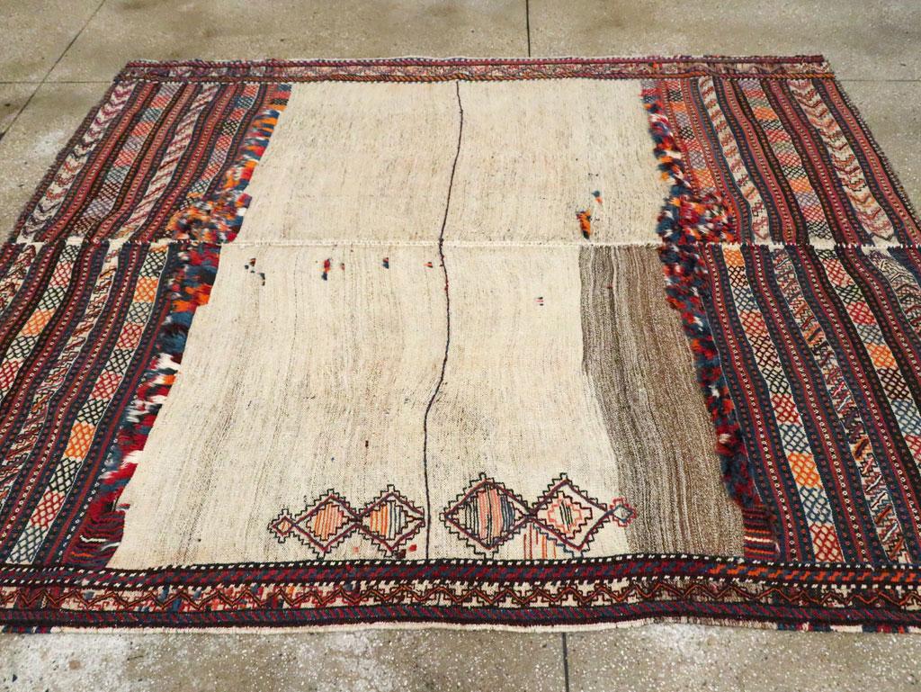 Wool Mid-20th Century Handmade Persian Flatweave Kilim Accent Rug For Sale