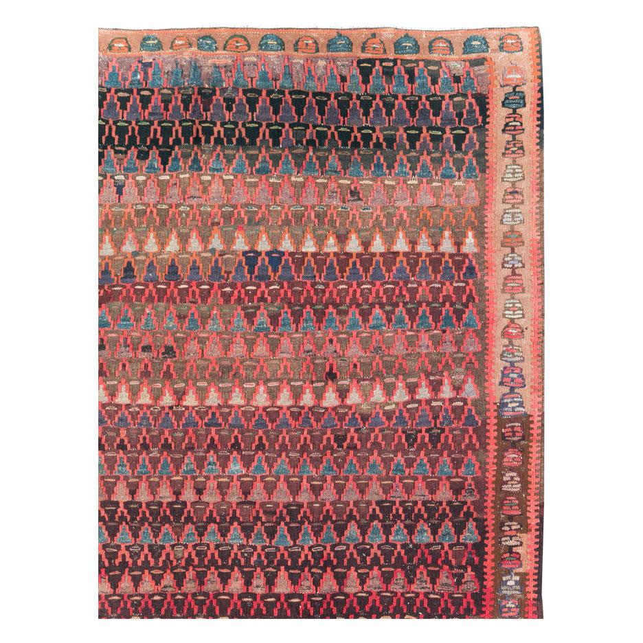 A vintage Persian flatweave Kilim gallery carpet handmade during the mid-20th century.

Measures: 6' 2