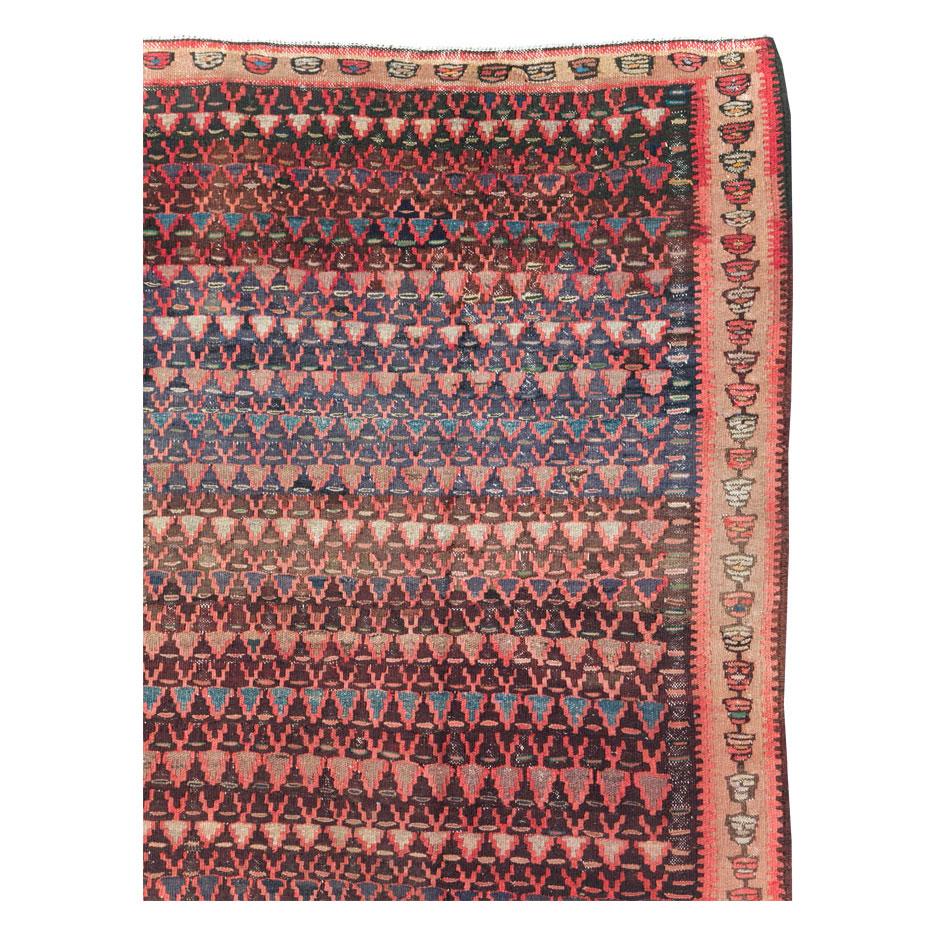 Rustic Mid-20th Century Handmade Persian Flatweave Kilim Gallery Carpet For Sale