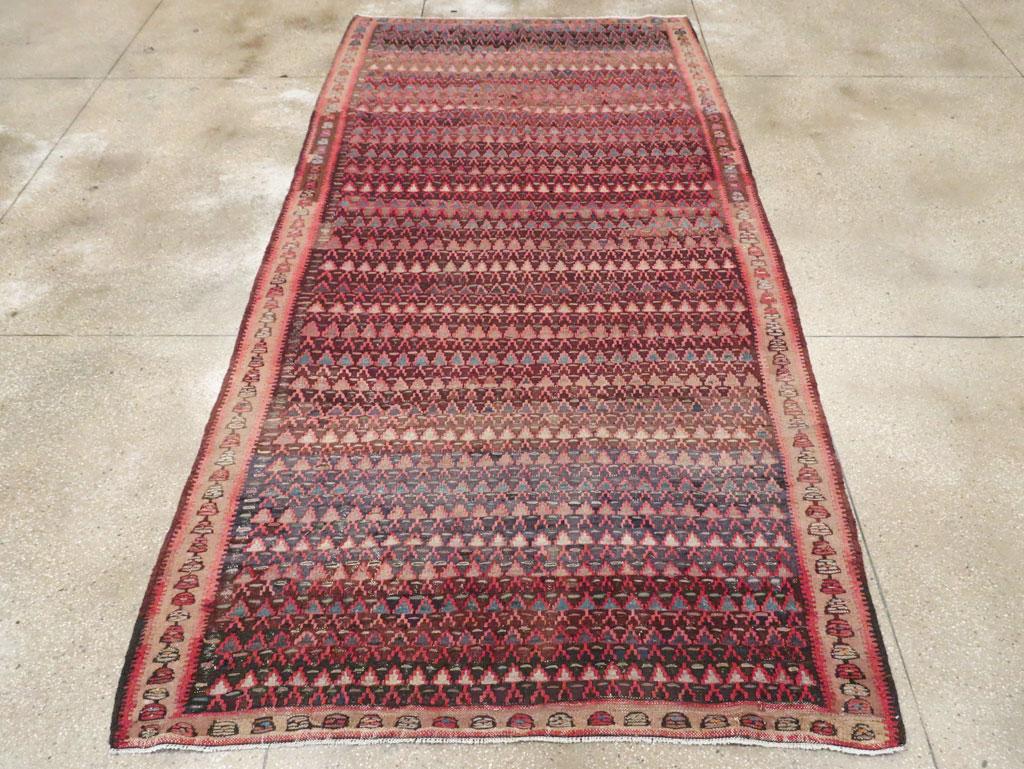 Hand-Woven Mid-20th Century Handmade Persian Flatweave Kilim Gallery Carpet For Sale