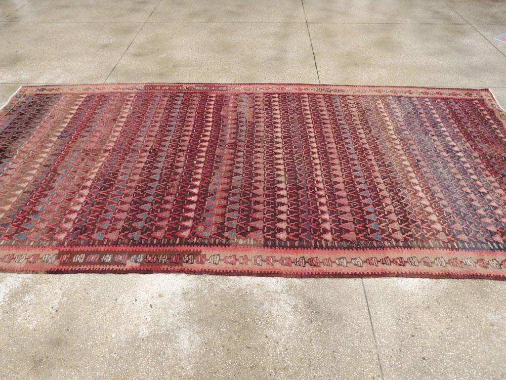 Wool Mid-20th Century Handmade Persian Flatweave Kilim Gallery Carpet For Sale
