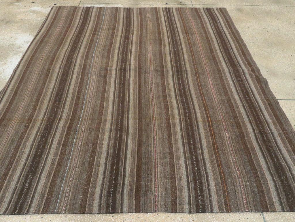 Rustic Mid-20th Century Handmade Persian Flatweave Kilim Small Square Room Size Rug For Sale