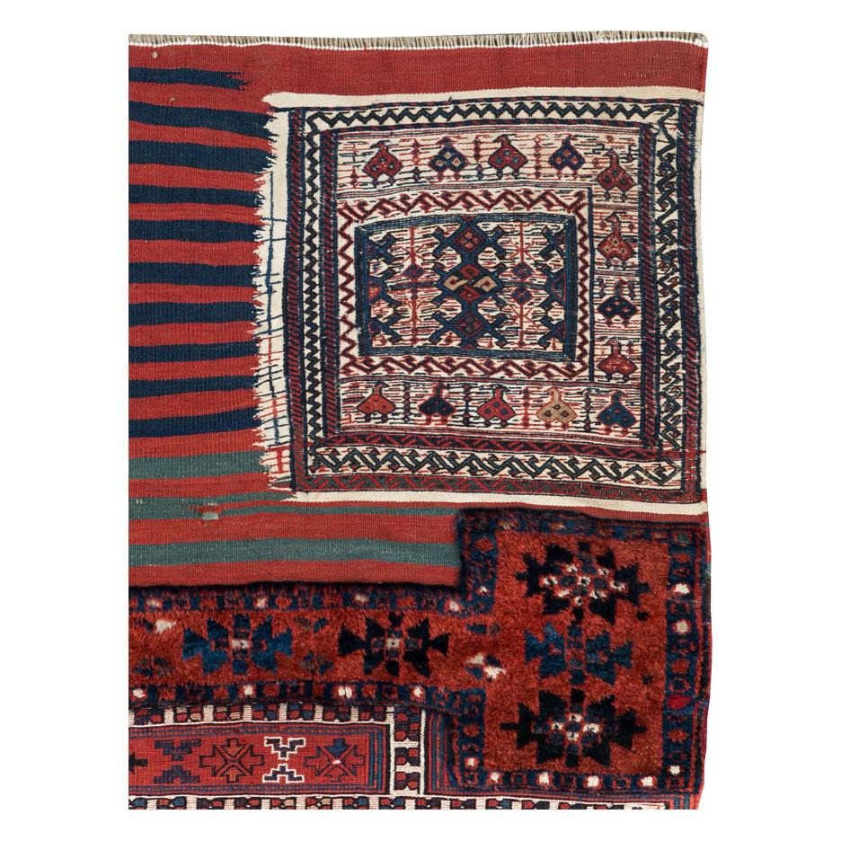 Tribal Mid-20th Century Handmade Persian Flatweave Kilim Square Throw Rug For Sale