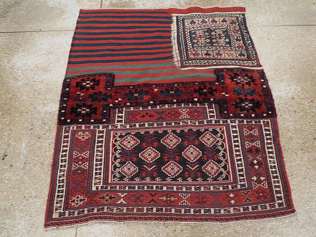 Hand-Woven Mid-20th Century Handmade Persian Flatweave Kilim Square Throw Rug For Sale