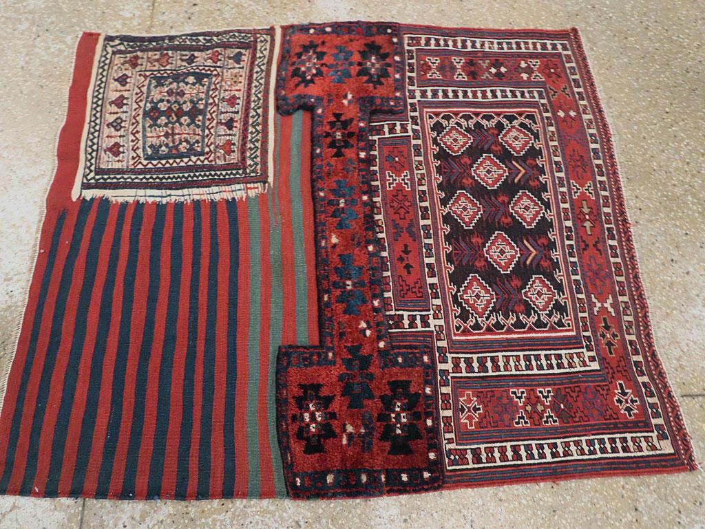 Mid-20th Century Handmade Persian Flatweave Kilim Square Throw Rug In Excellent Condition For Sale In New York, NY
