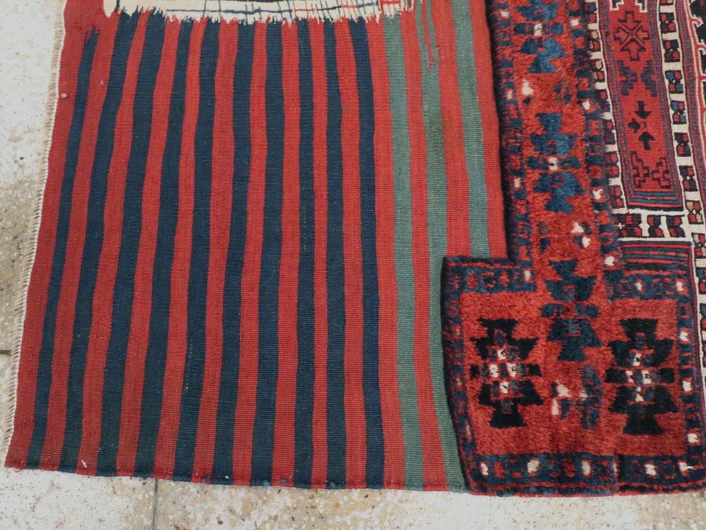 Wool Mid-20th Century Handmade Persian Flatweave Kilim Square Throw Rug For Sale