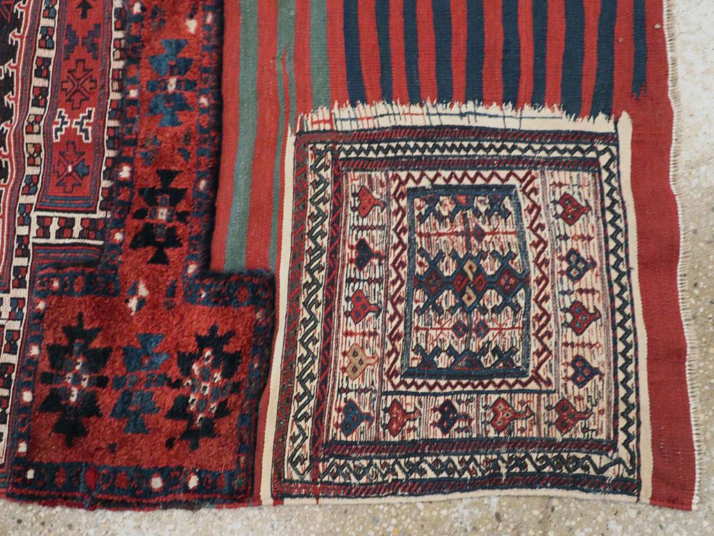 Mid-20th Century Handmade Persian Flatweave Kilim Square Throw Rug For Sale 1