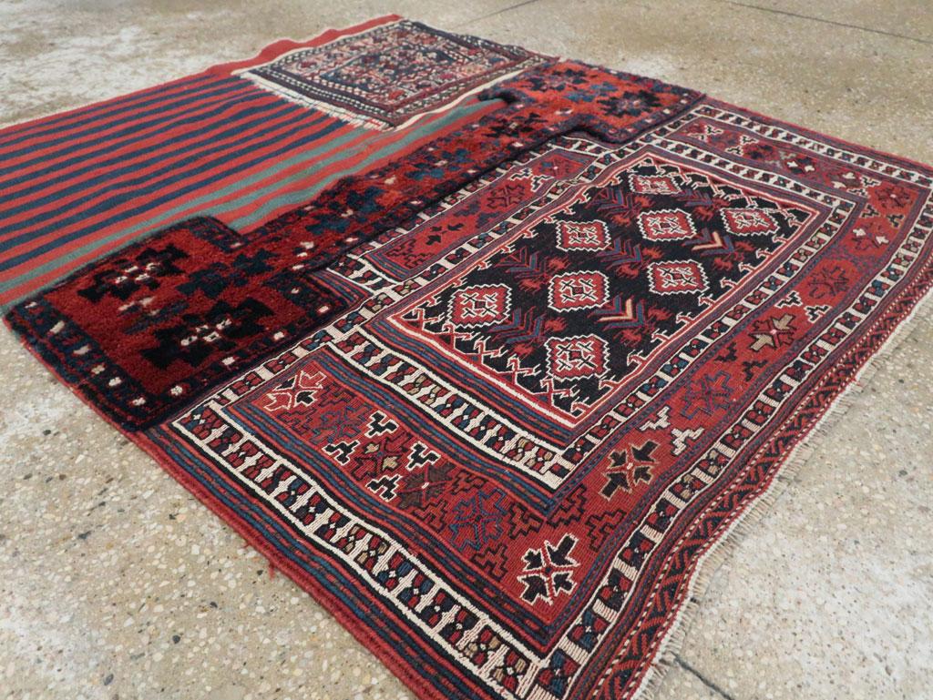 Mid-20th Century Handmade Persian Flatweave Kilim Square Throw Rug For Sale 2