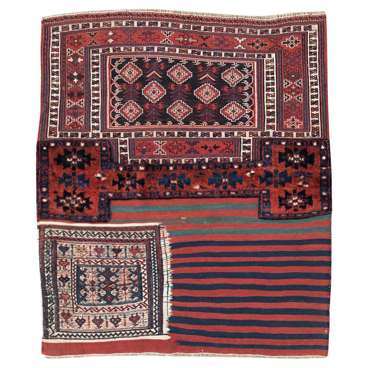 Mid-20th Century Handmade Persian Flatweave Kilim Square Throw Rug For Sale