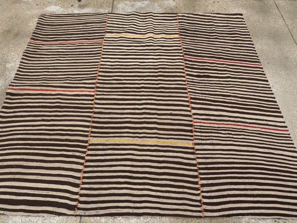 Hand-Woven Mid-20th Century Handmade Persian Flatweave Kilim Zebra Print Square Accent Rug For Sale