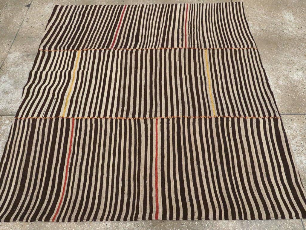 Wool Mid-20th Century Handmade Persian Flatweave Kilim Zebra Print Square Accent Rug For Sale