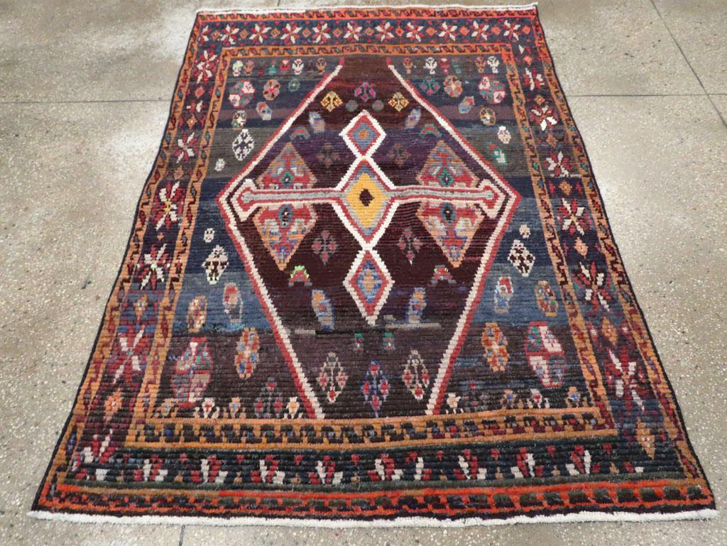 Hand-Knotted Mid-20th Century Handmade Persian Gabbeh Accent Rug For Sale