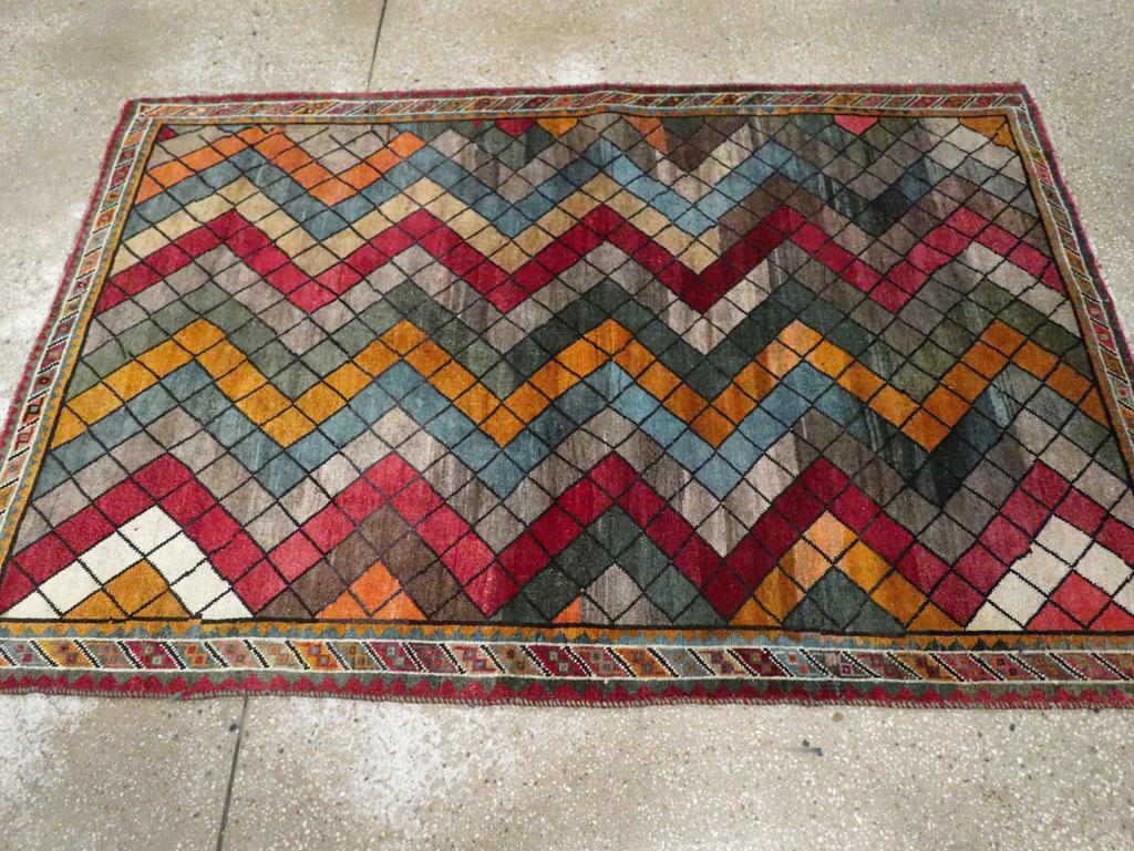 Wool Mid-20th Century Handmade Persian Gabbeh Accent Rug For Sale