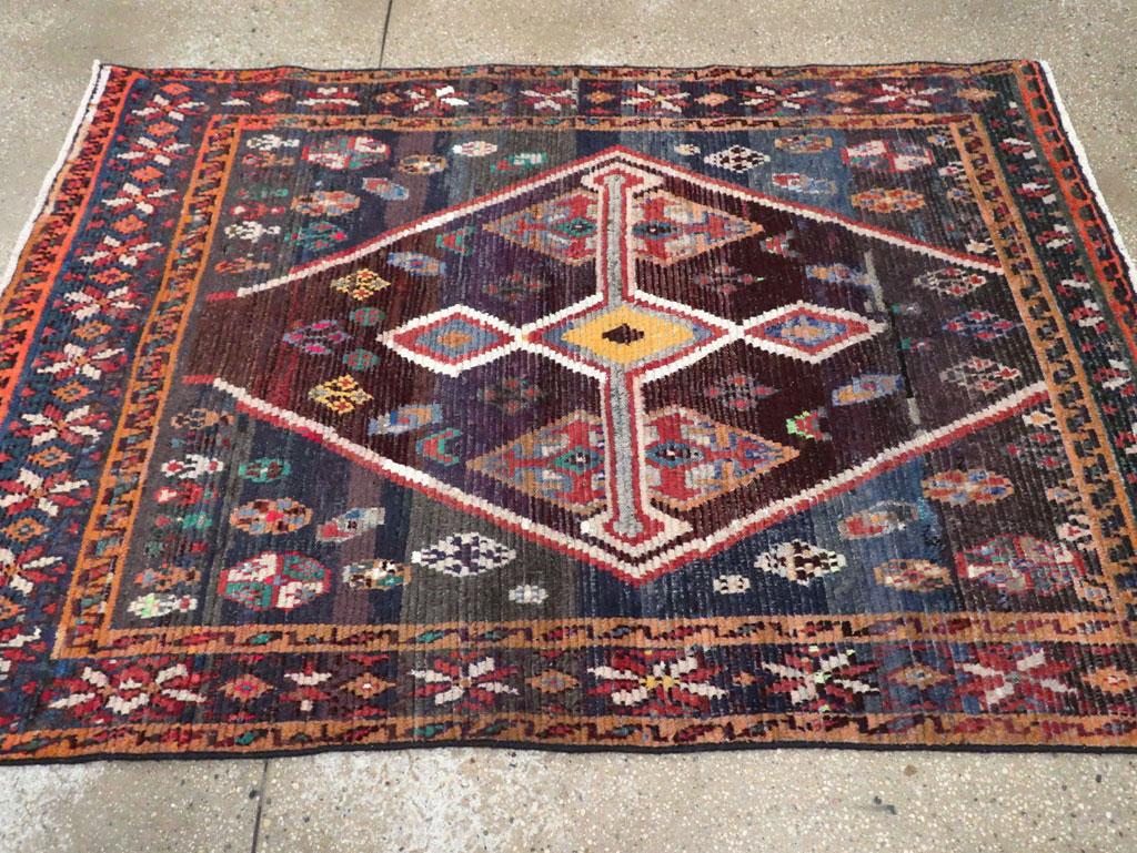 Mid-20th Century Handmade Persian Gabbeh Accent Rug For Sale 1