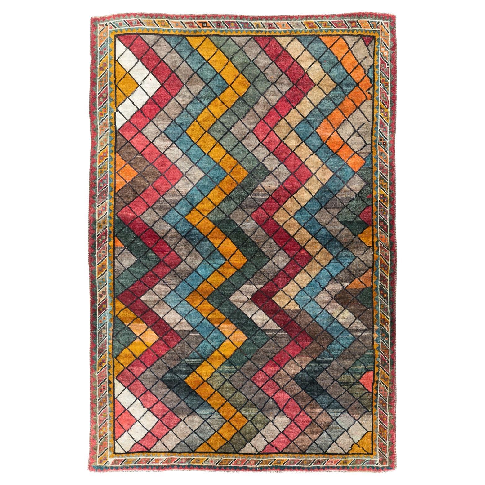 Mid-20th Century Handmade Persian Gabbeh Accent Rug For Sale