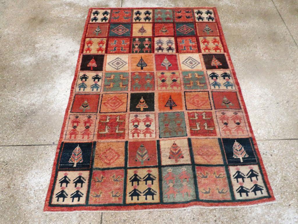 Hand-Knotted Mid-20th Century Handmade Persian Gabbeh Throw Rug For Sale