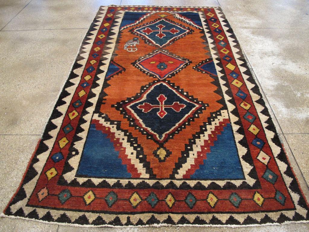 Wool Mid-20th Century Handmade Persian Gabbeh Tribal Accent Rug For Sale