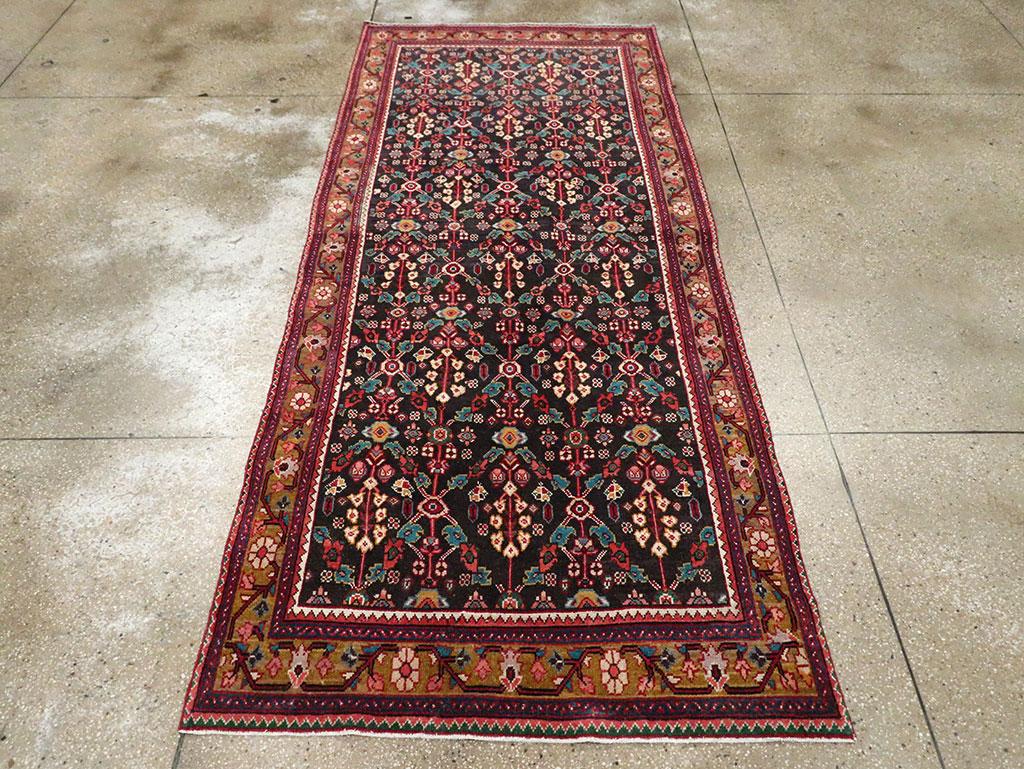 Rustic Mid-20th Century Handmade Persian Hamadan Gallery Carpet For Sale